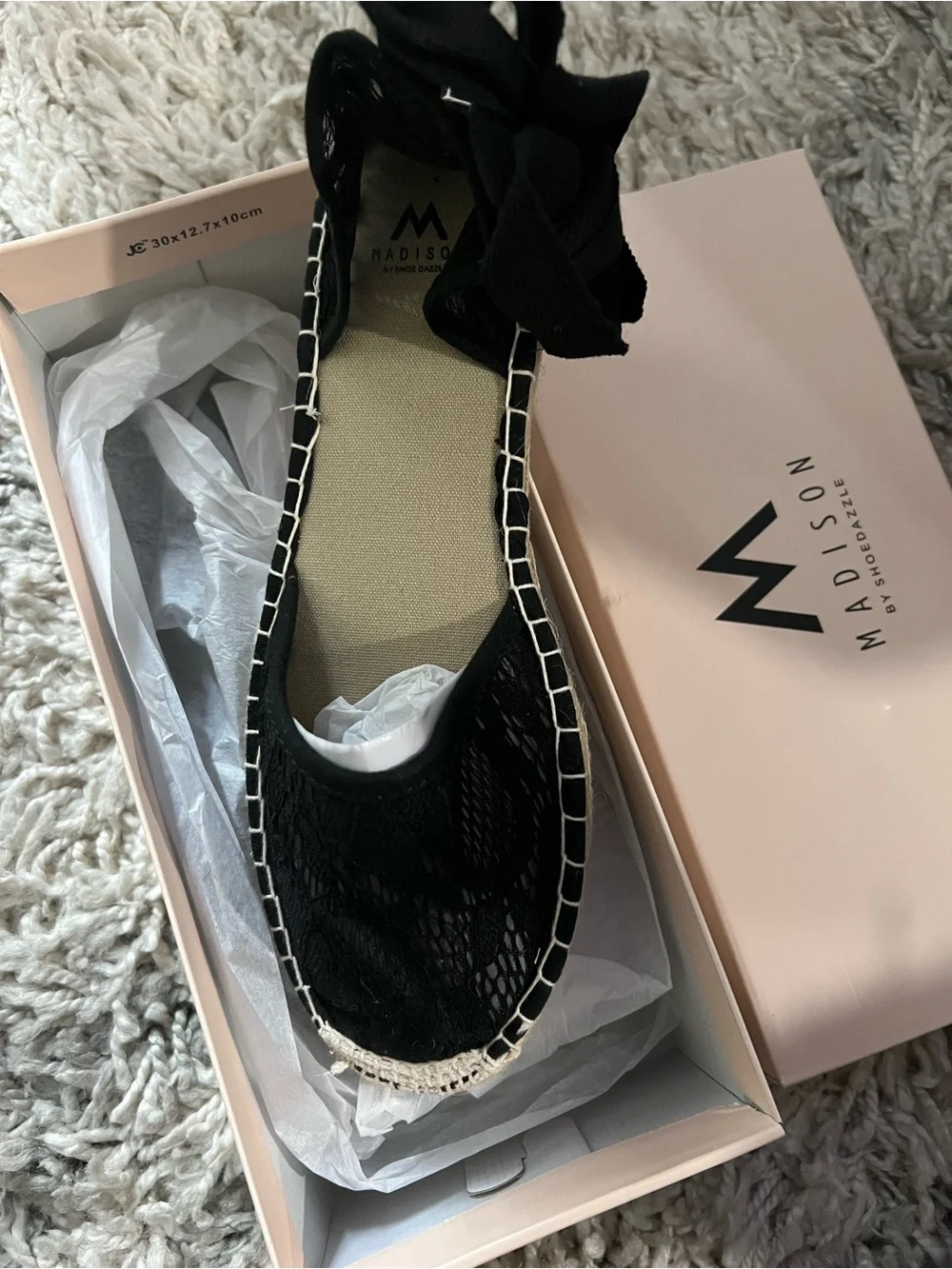 Madison Black Lace Espadrille with Ankle Tie